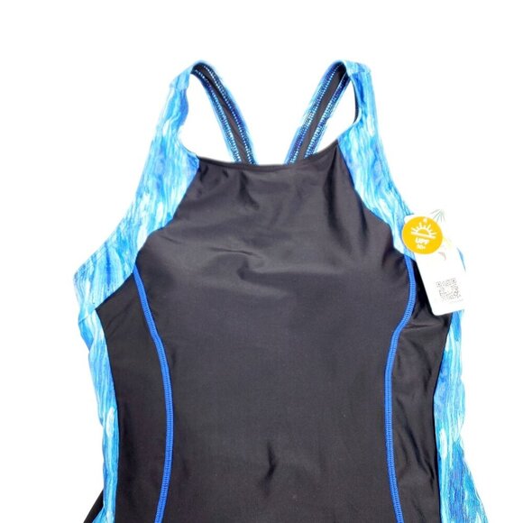 Womens UPF 50+ Racerback One-Piece Swimsuit Black Size L Swimwear - Picture 4 of 6
